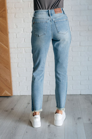 Judy Blue High Rise Side Panel Detail Raw Hem Slim Jeans