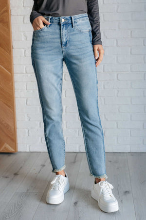 Judy Blue High Rise Side Panel Detail Raw Hem Slim Jeans