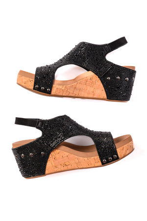 Ashley Wedge Sandals in Black Rhinestone by Corky's