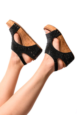 Ashley Wedge Sandals in Black Rhinestone by Corky's