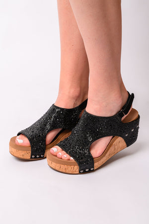 Ashley Wedge Sandals in Black Rhinestone by Corky's