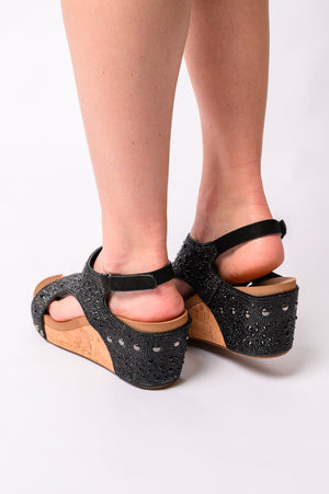 Ashley Wedge Sandals in Black Rhinestone by Corky's