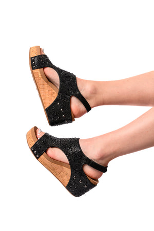 Ashley Wedge Sandals in Black Rhinestone by Corky's