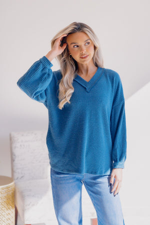 Tidal Texture Long Sleeve V Neck Sweater