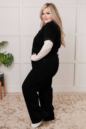 Judy Blue Short Sleeve Tummy Control Denim Jumpsuit Black