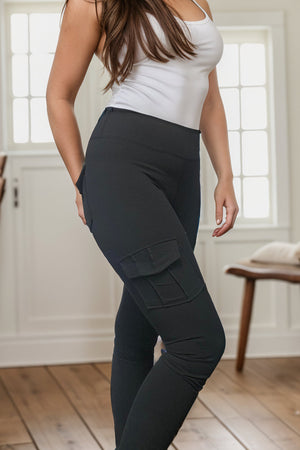 Cargo Yoga Waist Pocket Leggings Black by White Birch