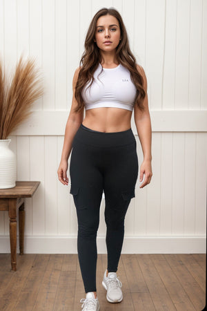 Cargo Yoga Waist Pocket Leggings Black by White Birch