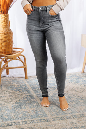 Judy Blue High Waist Tummy Control Release Hem Skinny Washed Out Gray
