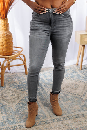 Judy Blue High Waist Tummy Control Release Hem Skinny Washed Out Gray