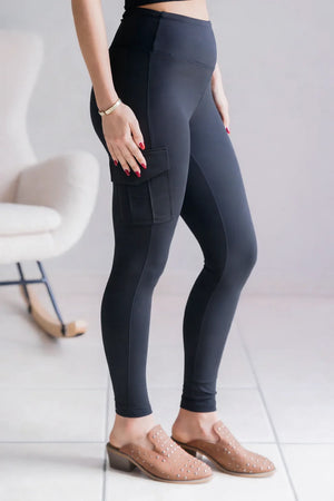 Total Package - Black Cargo Pocket Yoga Band Leggings