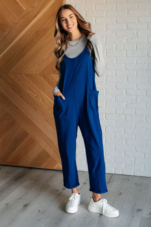 Zenana Totally Me Spaghetti Strap Jumpsuit in Light Navy