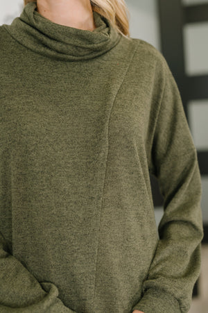 Travel City Scape Turtle Neck Tunic in Olive by Dear Scarlett