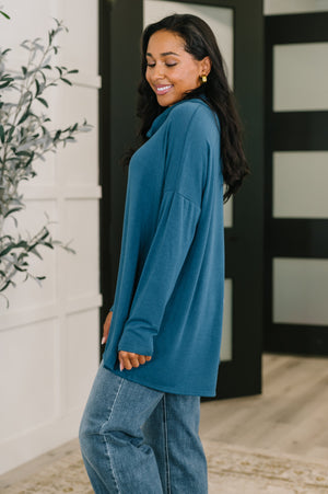 Travel Destination Cowl Neck Pullover in Dark Teal by Dear Scarlett