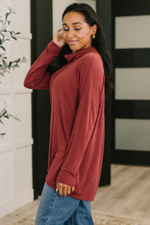 Travel Destination Cowl Neck Pullover in Wine by Dear Scarlett