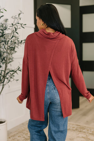 Travel Destination Cowl Neck Pullover in Wine by Dear Scarlett