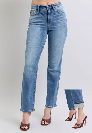 Judy Blue High Waist Vintage Wash Brushed Thermal Straight Leg Jeans