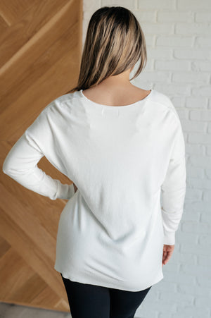 Zenana V-Neck Front Seam Sweater in Ivory