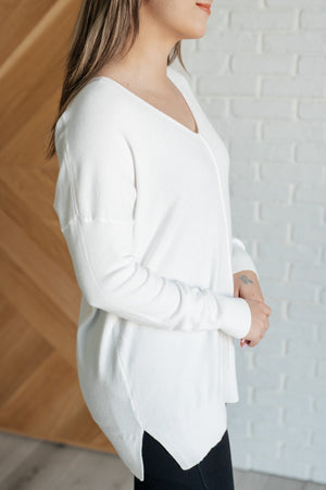 Zenana V-Neck Front Seam Sweater in Ivory