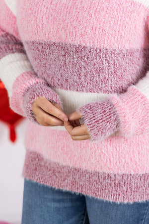 Cozy Block Sweater - Valentines Day Stripes by Michelle Mae