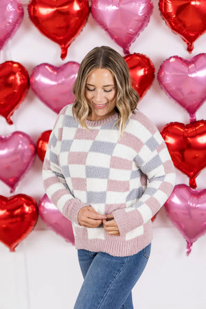 Checkered Sweater - Grey and Pink by Michelle Mae