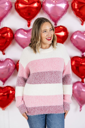 Cozy Block Sweater - Valentines Day Stripes by Michelle Mae