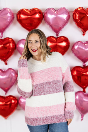 Cozy Block Sweater - Valentines Day Stripes by Michelle Mae