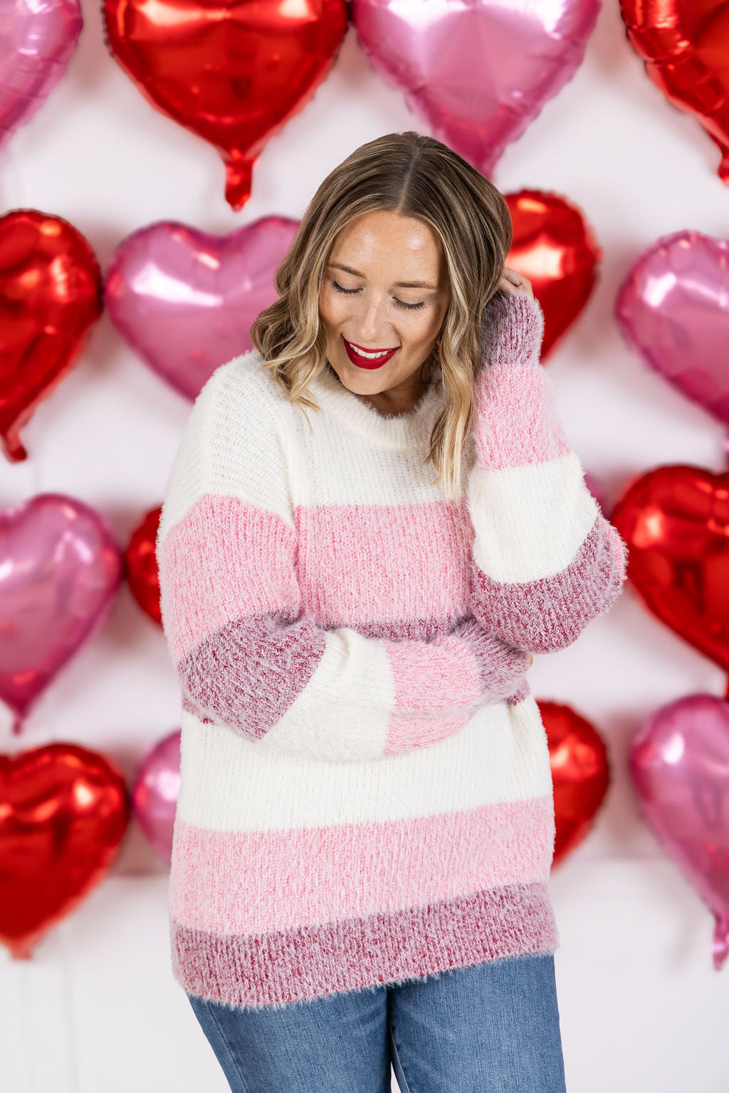 Cozy Block Sweater - Valentines Day Stripes by Michelle Mae