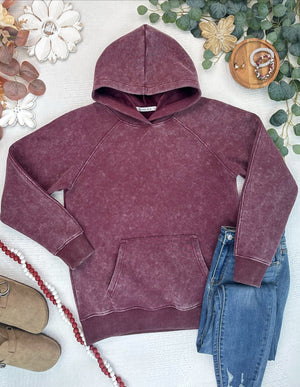 PREBOOK Velvet Vintage Wash Pullover Hoodie - Burgundy