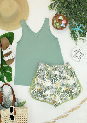 Vera V Neck Tank - Sage by Michelle Mae