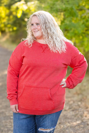 Vintage Wash Pocket Pullover - Red by Michelle Mae