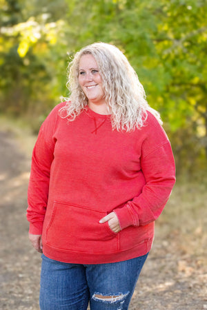 Vintage Wash Pocket Pullover - Red by Michelle Mae