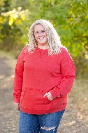 Vintage Wash Pocket Pullover - Red by Michelle Mae