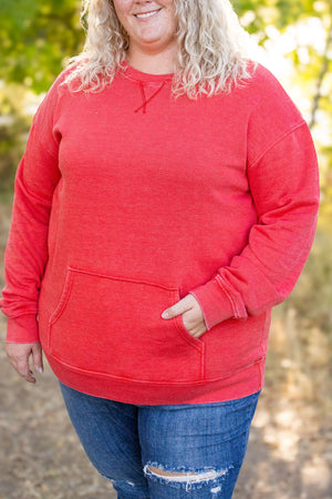 Vintage Wash Pocket Pullover - Red by Michelle Mae