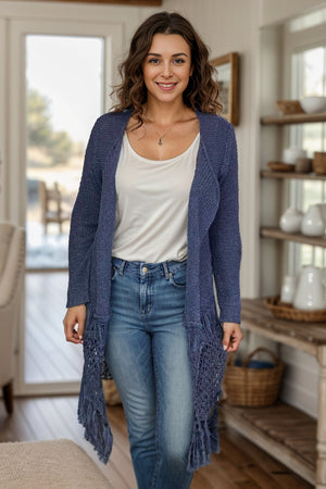 Waiting For You Fringed Cardigan in Denim