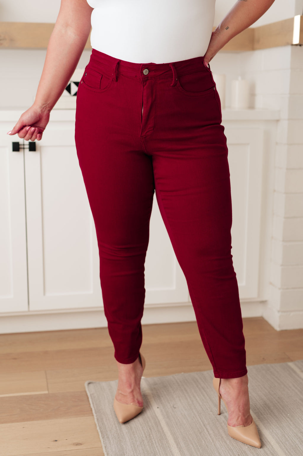 Judy Blue High Rise Tummy Control Skinny Jeans Scarlet