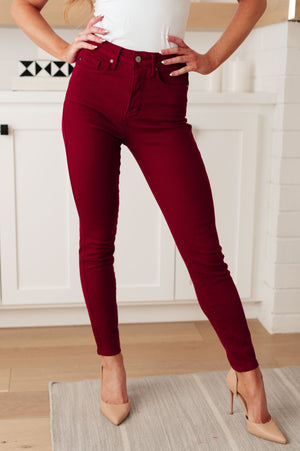 Judy Blue Hi Rise Tummy Control Skinny Jeans Scarlet