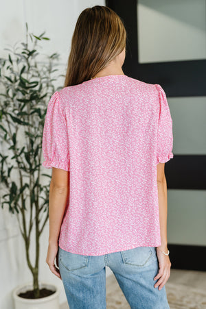 Wander Bloom Embroidered Puff Sleeve Blouse in Pink