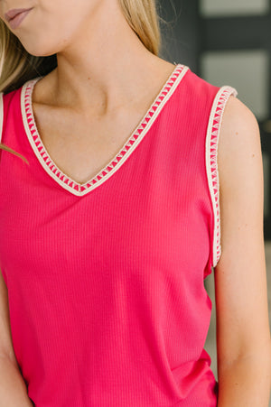 Whisper Trim Detailed V-Neck Tank in Hot Pink by Dear Scarlett