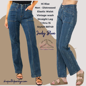Judy Blue High Waist Elastic Waist Vintage Straight Leg Jeans