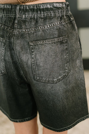 Zenim Printed High Waisted Shorts in Charcoal by Dear Scarlett