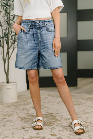 Zenim Printed High Waisted Shorts in Classic Denim Design by Dear Scarlett