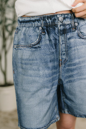Zenim Printed High Waisted Shorts in Classic Denim Design by Dear Scarlett