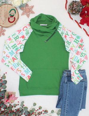 PREBOOK Classic Zoey ZipCowl Sweatshirt - Merry Christmas and Green