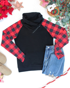 PREBOOK Zoey ZipCowl - Black and Buffalo Plaid