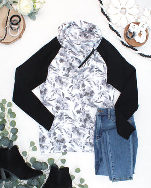 PREBOOK Classic Zoey ZipCowl Sweatshirt - Abstract Monochrome and Black