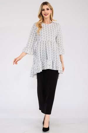 Houndstooth Flounce Sleeve High-Low Top - 4 colors