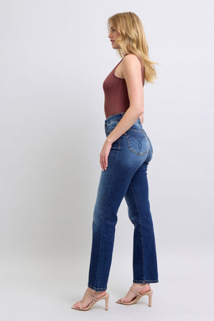 Judy Blue High Waist Vintage Dark Wash Thermal Straight Leg Jeans