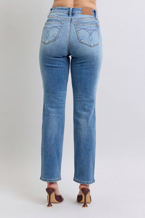 Judy Blue High Waist Vintage Wash Brushed Thermal Straight Leg Jeans