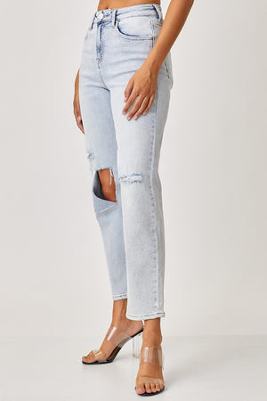 RISEN High Rise Distressed Relaxed Ankle Jeans