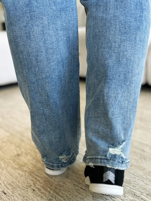 Judy Blue Mid Rise Light Distressed Straight Leg Jeans